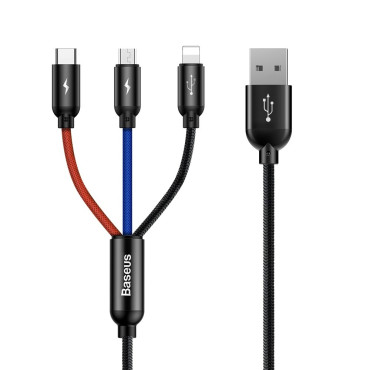 Izturīgs 3in1 USB kabelis Malcousb iPhone Zibens USB-C 3.5A 1.2m melns