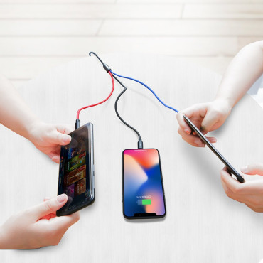 Holdbar 3in1 USB-kabel MicroUSB iPhone Lightning USB-C 3.5A 1.2m svart