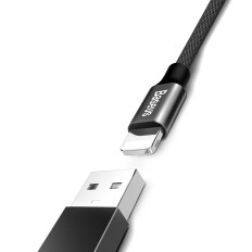 Fio de cabo durável no material USB Glutton iPhone Relâmpago 1,2m Preto
