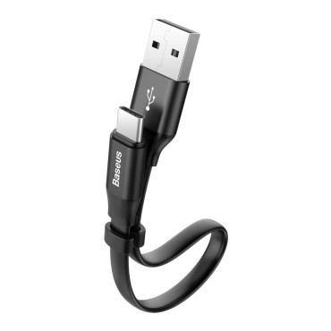 Platt kabel USB-C USB-kabel med 2A 23cm handtag svart