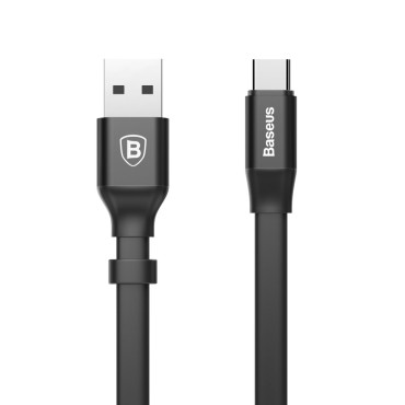 Platt kabel USB-C USB-kabel med 2A 23cm handtag svart