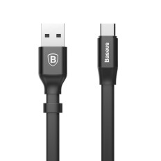 Flachkabel USB-C USB-Kabel mit 2A 23 cm-Griff schwarz