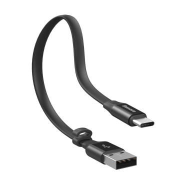 Flachkabel USB-C USB-Kabel mit 2A 23 cm-Griff schwarz