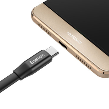 Flachkabel USB-C USB-Kabel mit 2A 23 cm-Griff schwarz