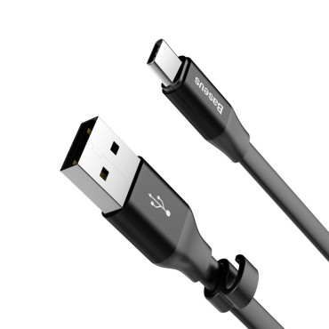 Flachkabel USB-C USB-Kabel mit 2A 23 cm-Griff schwarz