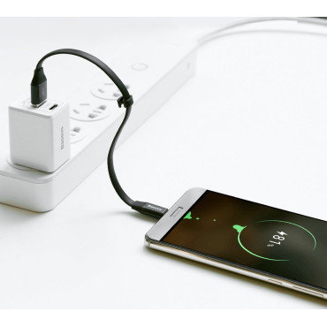 Platt kabel USB-C USB-kabel med 2A 23cm handtag svart