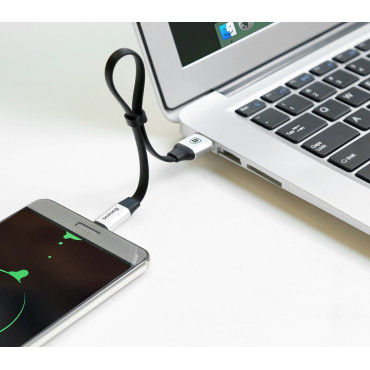 Flachkabel USB-C USB-Kabel mit 2A 23 cm-Griff schwarz