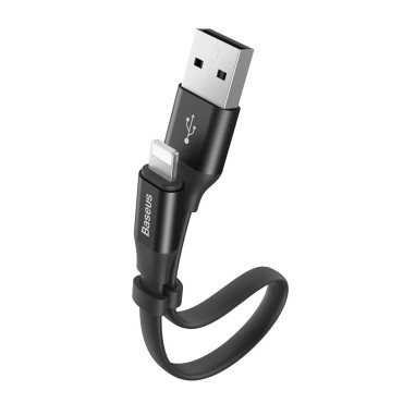 Platt kabel USB iPhone Lightning Cable med handtag 2a 23cm svart
