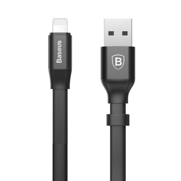 Platt kabel USB iPhone Lightning Cable med handtag 2a 23cm svart