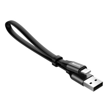 Platt kabel USB iPhone Lightning Cable med handtag 2a 23cm svart