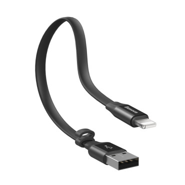 Platt kabel USB iPhone Lightning Cable med handtag 2a 23cm svart