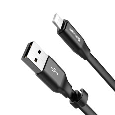 Platt kabel USB iPhone Lightning Cable med handtag 2a 23cm svart