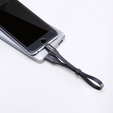 Flaches Kabel USB iPhone Blitzkabel mit Griff 2a 23 cm schwarz