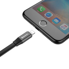 Platt kabel USB iPhone Lightning Cable med handtag 2a 23cm svart