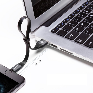 Platt kabel USB iPhone Lightning Cable med handtag 2a 23cm svart