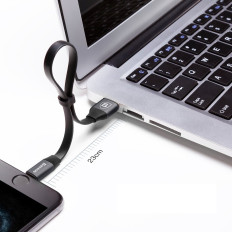 Platt kabel USB iPhone Lightning Cable med handtag 2a 23cm svart