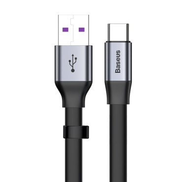 Enkel flat kabel USB-C 5A 40W Quick Charge 3.0 QC 3.0 23cm Grey