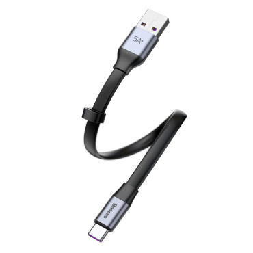 Enkel flat kabel USB-C 5A 40W Quick Charge 3.0 QC 3.0 23cm Grey