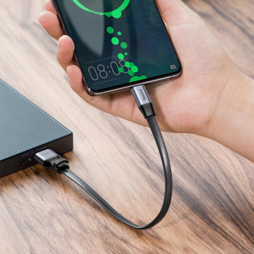 Enkel flat kabel USB-C 5A 40W Quick Charge 3.0 QC 3.0 23cm Grey