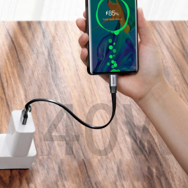 Enkel flat kabel USB-C 5A 40W Quick Charge 3.0 QC 3.0 23cm Grey