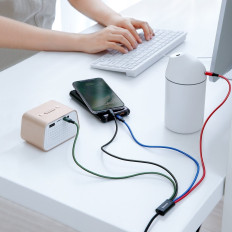 Kábel USB 4W1 2 x iPhone Lightning USB-C MICROUSB IN NYLON 3 3,5A 1.2m Čierna