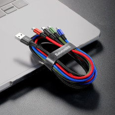 Kábel USB 4W1 2 x iPhone lightning USB-C MicroUSb a nylon 3 3.5a 1.2m fekete