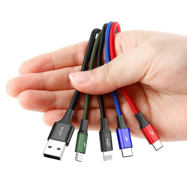 Kabel USB 4W1 Kabel iPhone Lightning 2 x USB-C MicroUSB i nylon 3 3.5A 1.2m svart
