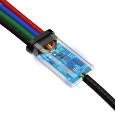 Kabel USB 4W1 Kabel iPhone Lightning 2 x USB-C MicroUSB i nylon 3 3.5A 1.2m svart