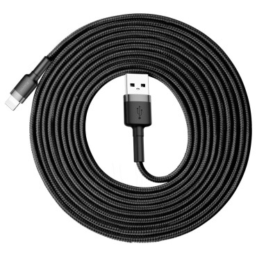 Izturīgs neilona kabelis USB kabelis iPhone zibens QC3.0 2A 3m melns un pelēks