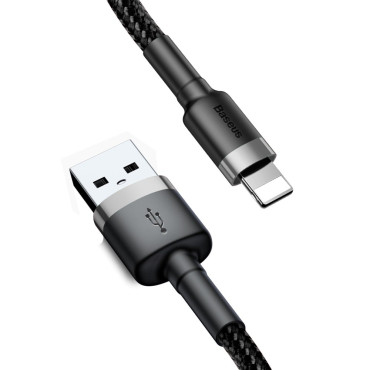 Durable Nylonkabel USB-Kabel iPhone Blitz QC3.0 2A 3M schwarz und grau