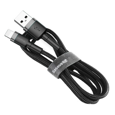 Durable Nylonkabel USB-Kabel iPhone Blitz QC3.0 2A 3M schwarz und grau