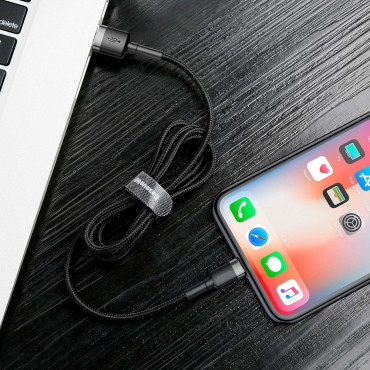 Durable Nylonkabel USB-Kabel iPhone Blitz QC3.0 2A 3M schwarz und grau
