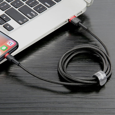 Odolný Nylonový kábel USB kábel iPhone Lightning QC3.0 2A 3M Čierna a červená
