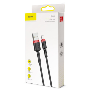Slitesterkt nylonkabel USB-kabel iPhone Lightning QC3.0 2A 3M svart og rødt