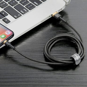 Cabo de nylon durável cabo USB iPhone Relâmpago QC3.0 2A 3m preto e ouro