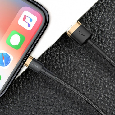 Cabo de nylon durável cabo USB iPhone Relâmpago QC3.0 2A 3m preto e ouro