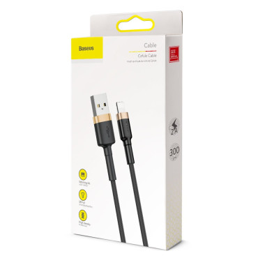 Ανθεκτικό καλώδιο νάυλον καλώδιο USB καλώδιο iPhone Lightning QC3.0 2A 3M Μαύρο και χρυσό