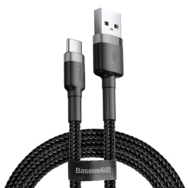 Izturīgs neilona kabelis USB-C 2A 3m melns un pelēks