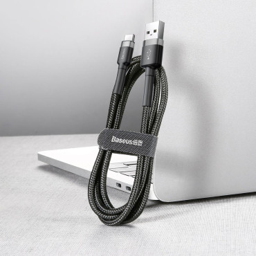 Izturīgs neilona kabelis USB-C 2A 3m melns un pelēks