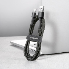 Ανθεκτικό καλώδιο νάυλον USB-C 2A 3M μαύρο και γκρι
