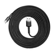Izturīgs neilona kabelis USB-C 2A 3m melns un pelēks