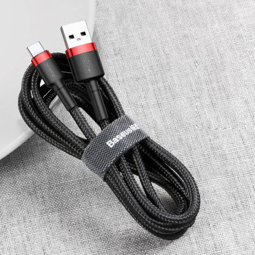 Izturīgs neilona kabelis USB-C 2A 3m melns un pelēks