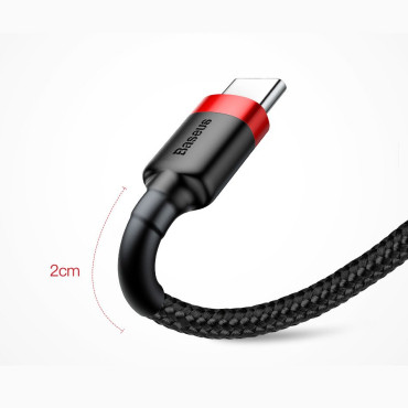 Izturīgs neilona kabelis USB-C 2A 3m melns un pelēks