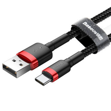 Slitstark nylonkabel USB-C-kabel USB-C QC3.0 2A 3M svart och röd