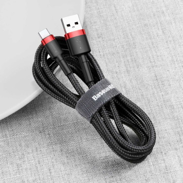 Slitstark nylonkabel USB-C-kabel USB-C QC3.0 2A 3M svart och röd