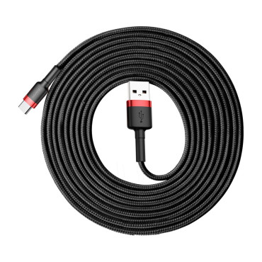 Slitstark nylonkabel USB-C-kabel USB-C QC3.0 2A 3M svart och röd