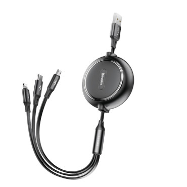 Nosūtītais kabelis 3in1 USB Microusb iPhone Lightning USB-C 3.5A 35cm 120cm melns