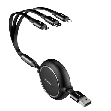 Nosūtītais kabelis 3in1 USB Microusb iPhone Lightning USB-C 3.5A 35cm 120cm melns