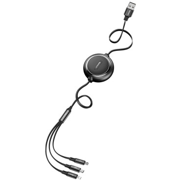 Cabo despachado 3in1 USB MicroUsb iPhone Relâmpago USB-C 3.5A 35cm 120cm Preto
