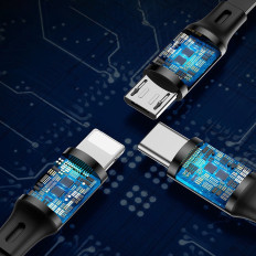 Nosūtītais kabelis 3in1 USB Microusb iPhone Lightning USB-C 3.5A 35cm 120cm melns